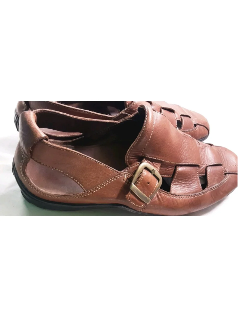 COLE HAAN-Classic FISHERMANS Leather SANDALS-Comfort Vibram Sole-Cognac-Sz 11M
